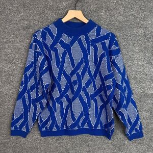 Vintage Teasers Sweater Abstract Diamond Knit‎ Crewneck Blue USA women large